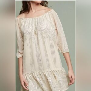 Carolina K women's Sequins off Shoulder Short Sleeve Swing Dress Size XS